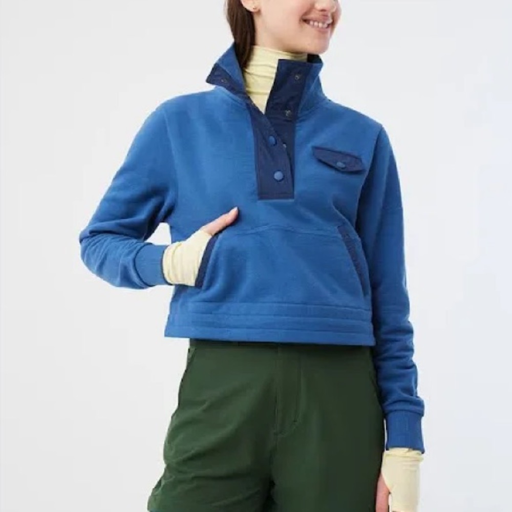 Outdoor Voices Organic Cotton Terry Snap Sweatshirt in Blue Women’s size Large